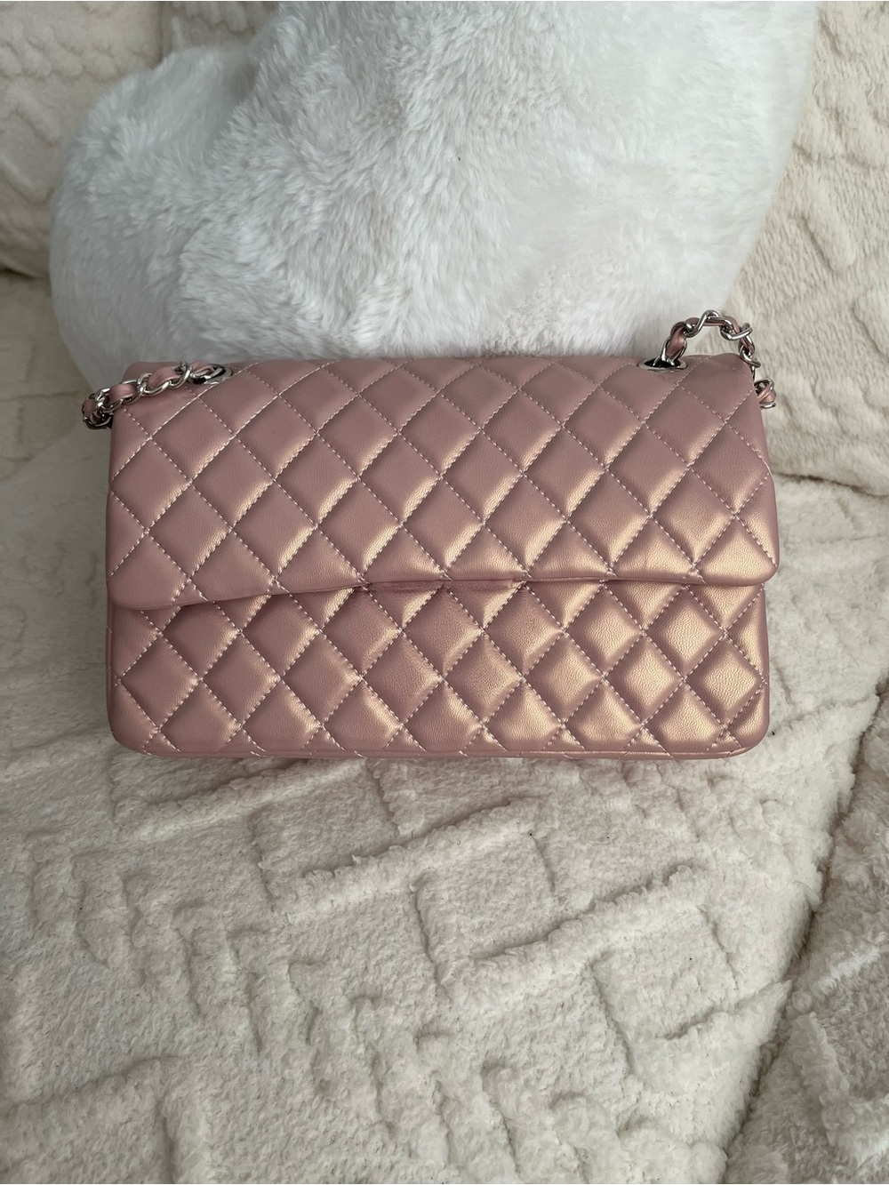 Quilted Shoulder Bag in Pearl Pink with Chain Strap